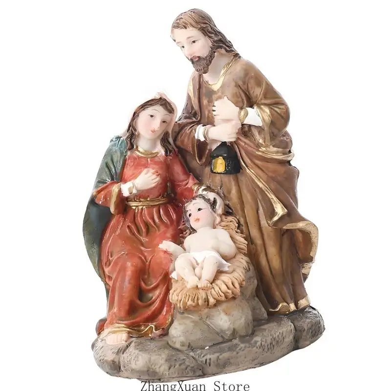 Weihnachtskrippe für den Innenbereich, Statuen der Heiligen Familie, Weihnachtskrippenfigur für die Regalauslage oder den – Detail 7