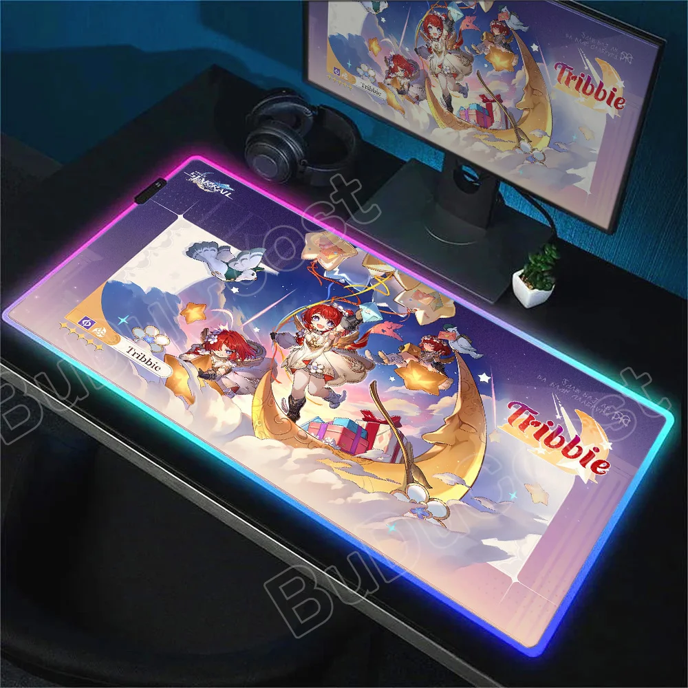 Amphoreus Chrysos Heir RGB Mouse Pad Honkai Star Rail Game Mydei Cipher Computer Mousepad Lock Edge Natural Rubber Keyboard Mats