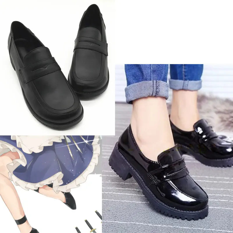 Touhou Izayoi Sakuya Maid Black Cosplay Anime Boots, Chaussures sur mesure, Nouveau