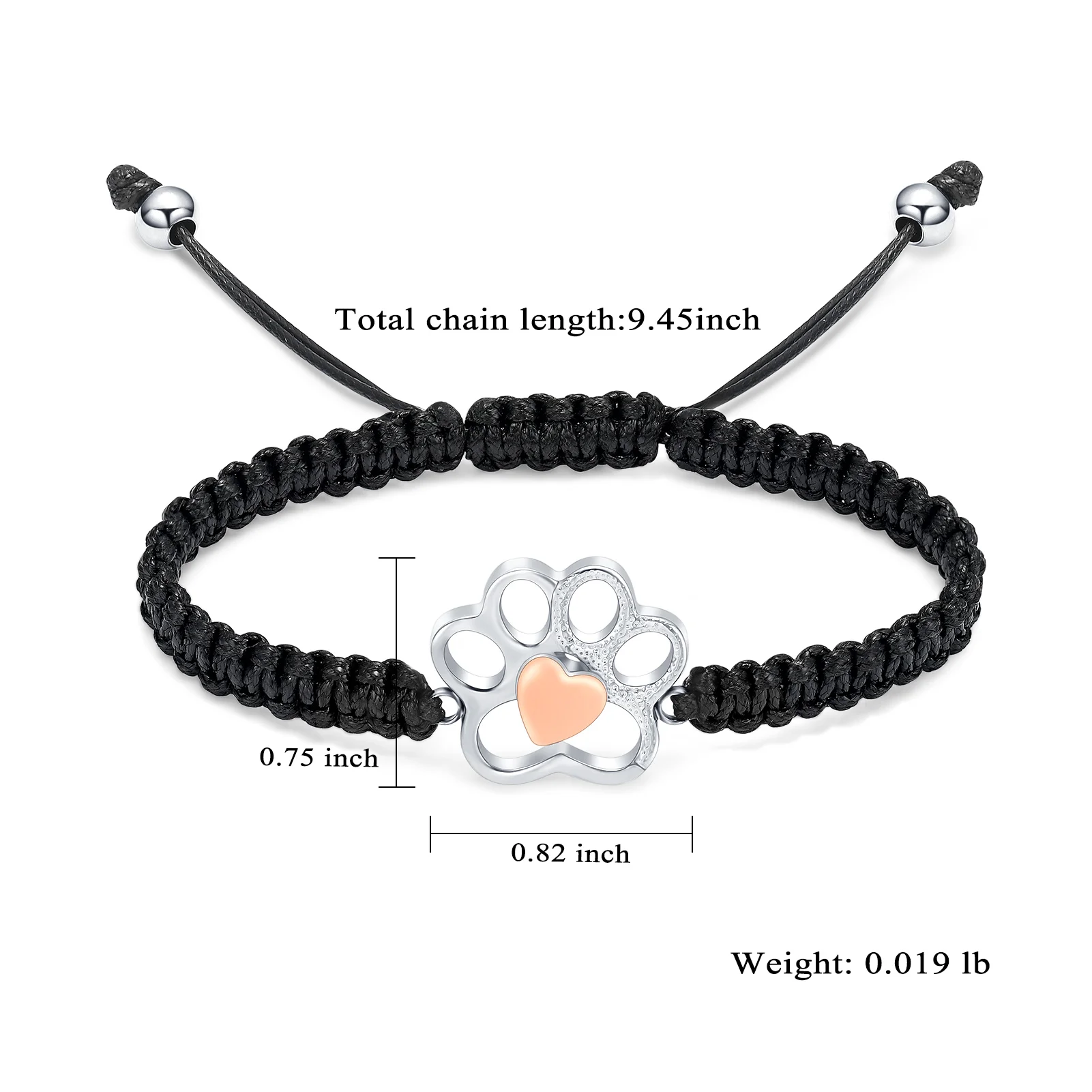 Ashes Urn Bracelet Memorial Jewelry Length Adjustable Paw Urns Cremation Bangle For Pet Ashes Braided Rope Keepsake Women Men