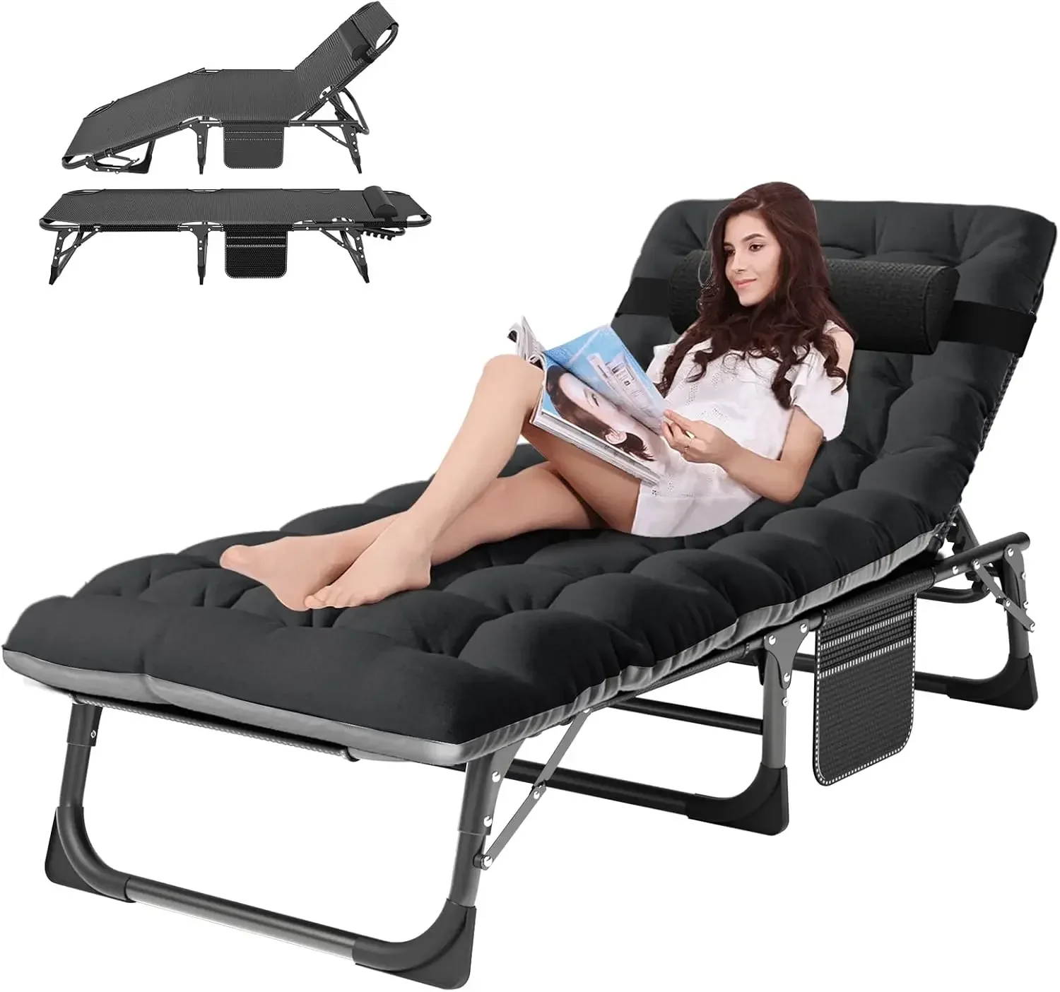 

Heavy Duty Tanning Chair,Outdoor 5-Position Folding Chaise Lounge Chair with Pad,Portable Beach Lounge Chair for Outdoor Sunbath
