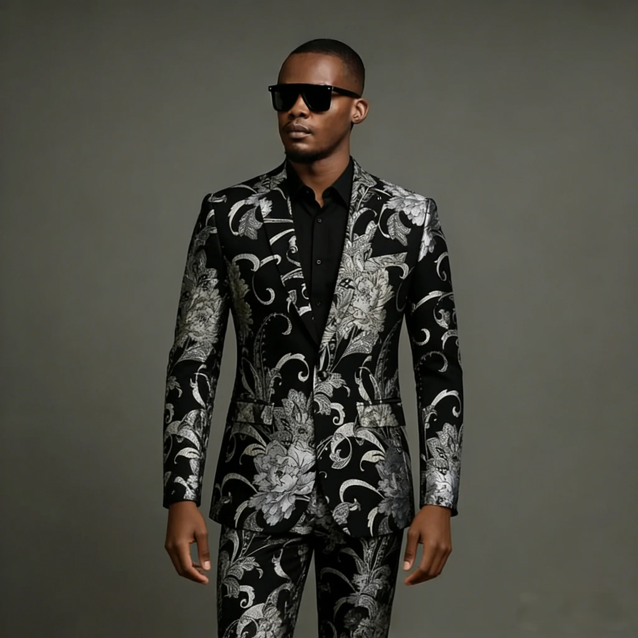 

Latest Design Floral Jacket Pants Single Breasted Notched Lapel Men Suits Terno Masculino Tuxedo Groom Wedding Prom Party