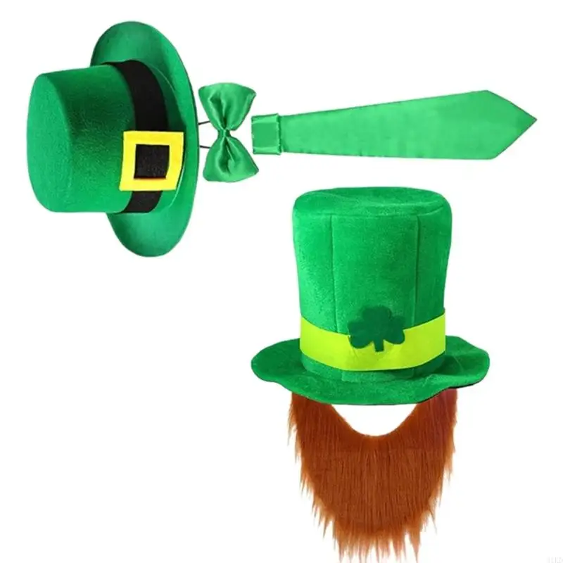 31KD Leprechaun Homburg Top Hat Western Porkpie Hat Bowtie Beard Party Wear