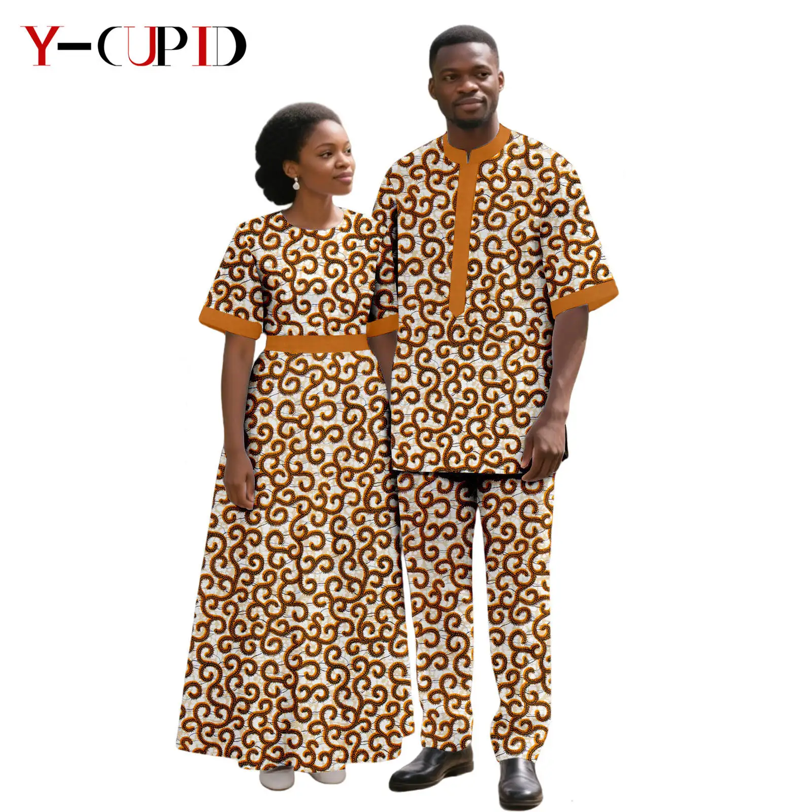 Abiti lunghi con stampa elegante africana per le donne Abiti da uomo abbinati Top e pantaloni Set Bazin Riche Abiti per coppie africane 25C088