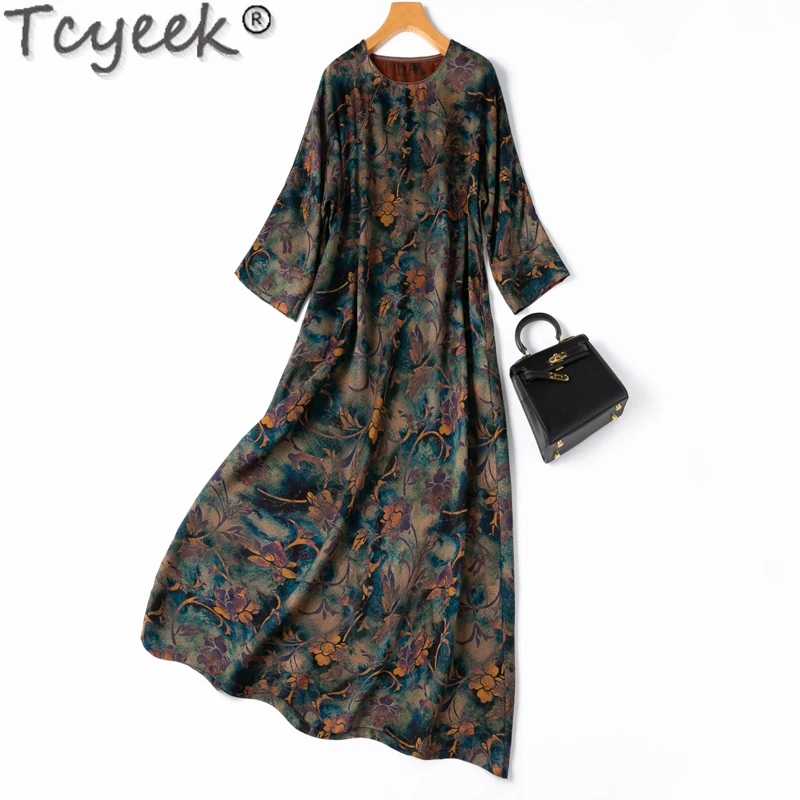 

Tcyeek 100% Real Mulberry Silk Dress Women High-end Qipao Dress 2024 Elegant Women's Dresses Summer Clothes Vestidos De Mujer