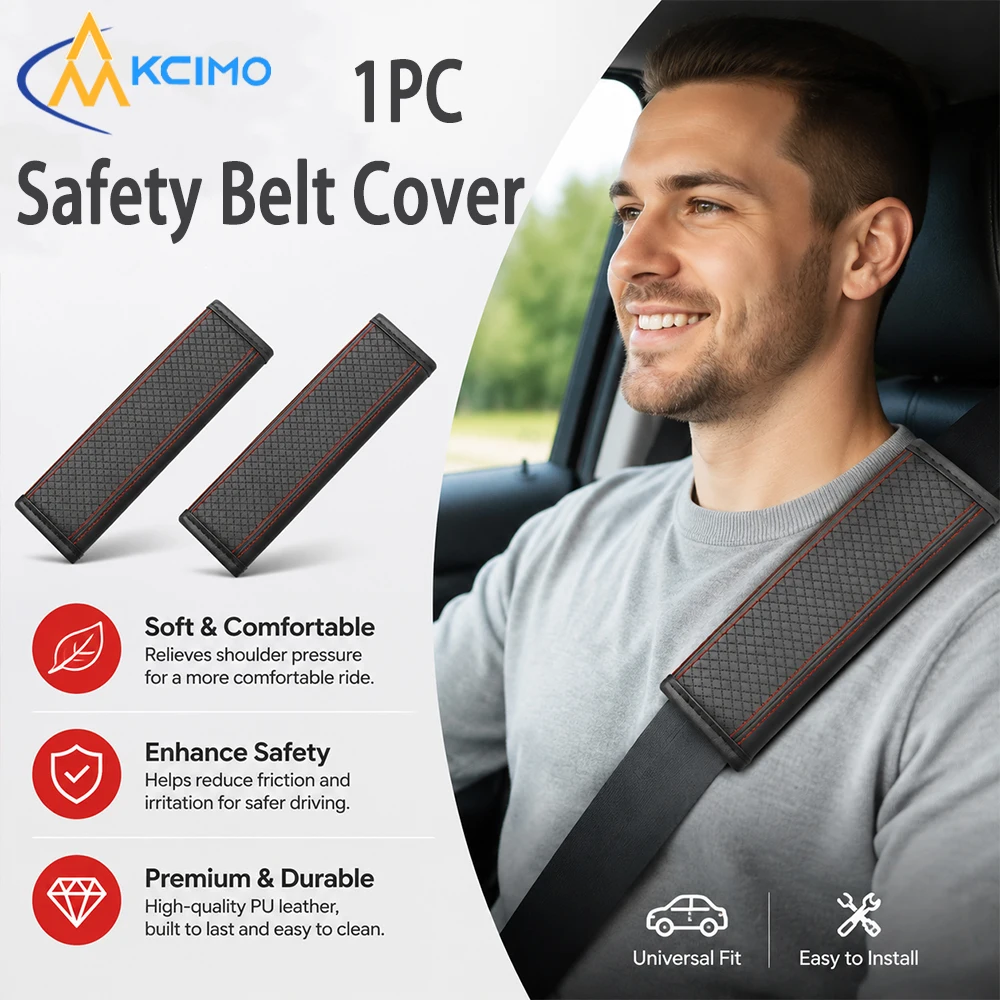 Soft Embossed PU Leather Seat Belt Shoulder Pad, Pressure Relief Comfort Cushion, Universal Auto Safety Strap Cover