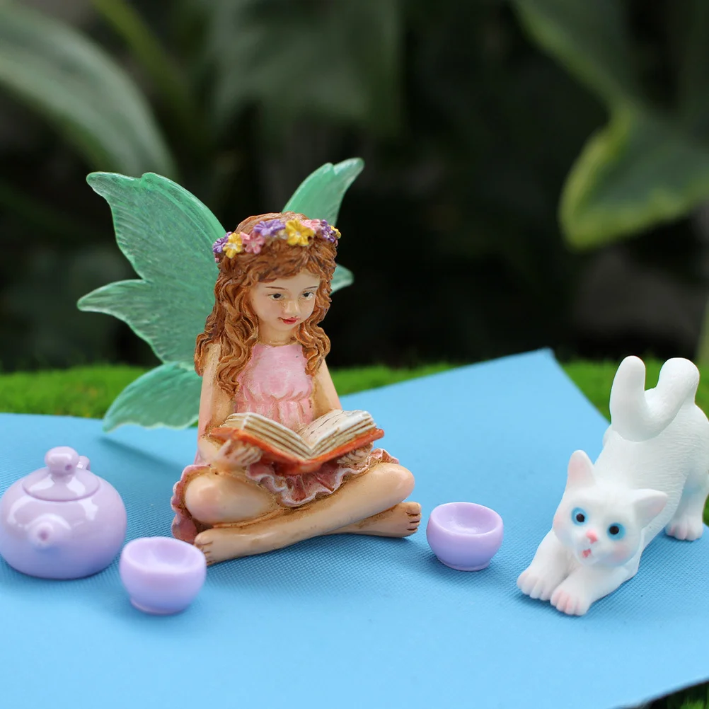

1Set Resin Cat Fairy Garden Micro Sculpture Outdoor Nest Decoration Teacup Yard Fairy Landscaping Decor Resin Cat Sculpture