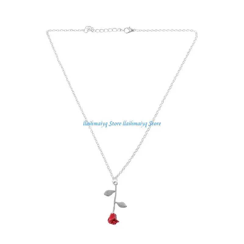 573B 3D Red Rose Pendant Necklaces Fashionable Gifts for Friends Women Beauty and Golden Filled Necklaces Decor