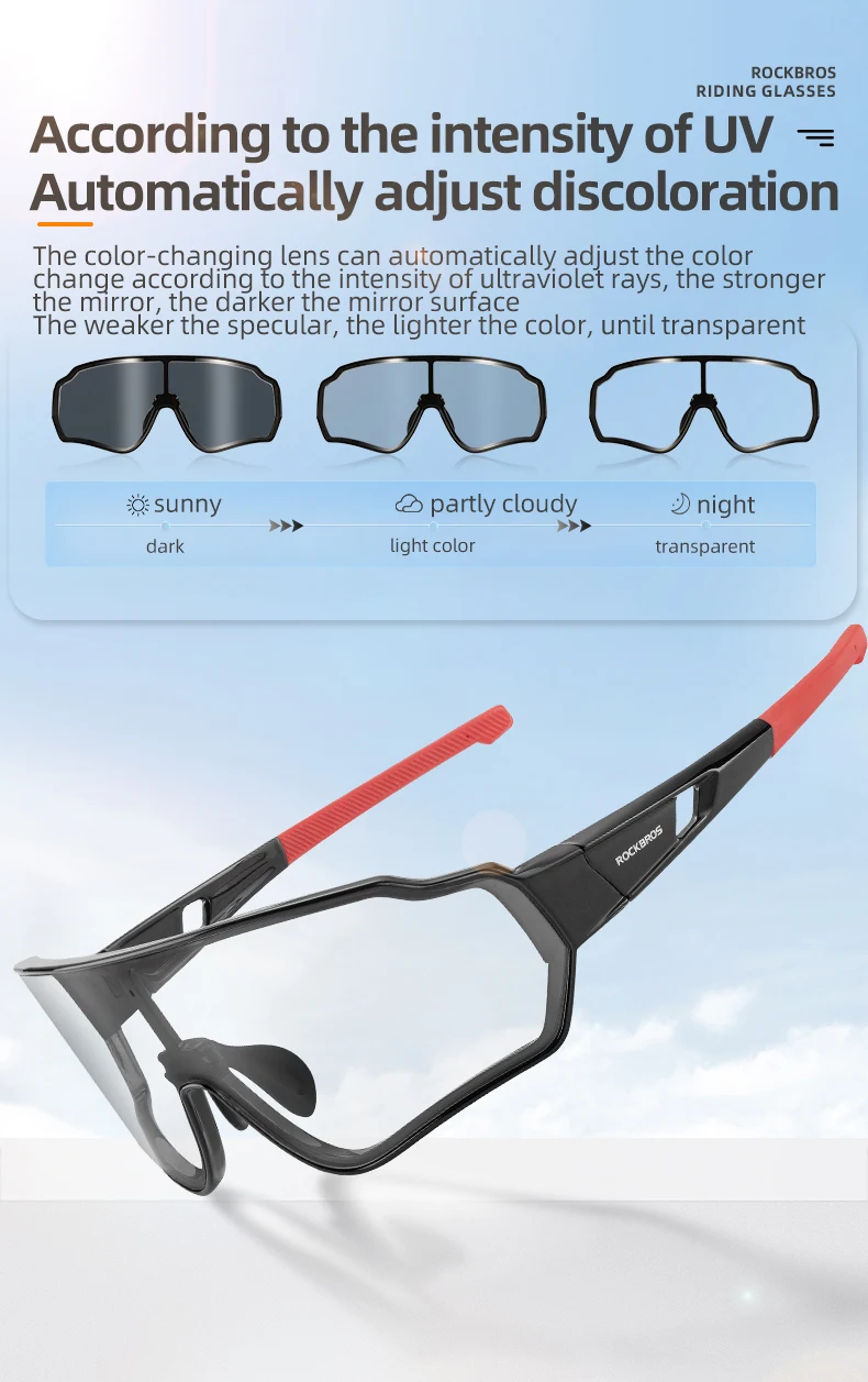 ROCKBROS Fahrrad Brille Photochrome Linse UV400 Sonnenschutz Fahrrad Sonnenbrille Outdoor Sport Brillen MTB Rennrad Brille – Detail 6