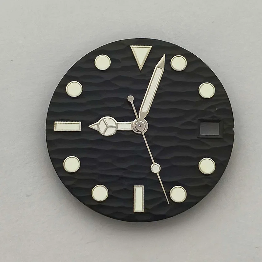 Grünes Leuchtzifferblatt für NH35 NH36 4R 7S Uhrwerk Einzelkalender 28,5mm Uhrenzifferblatt Silber Zeigersatz Armbanduhren-Zubehör – Detail 5