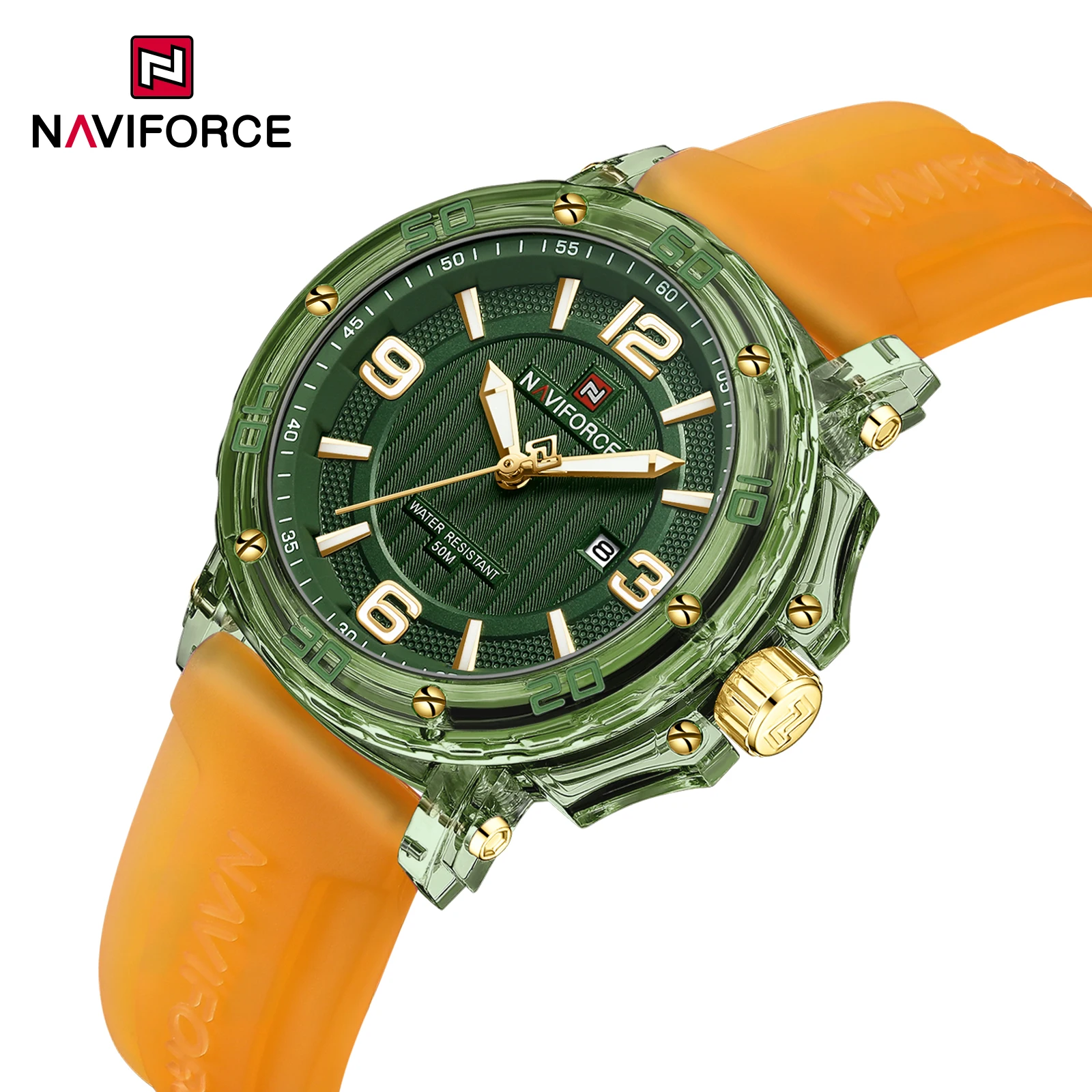 

NAVIFORCE NF7125 Спортивные повседневные кварцевые часы для девочек со светящейся стрелкой Водонепроницаемый силиконовый ремешок Спортивные часы для женщин
