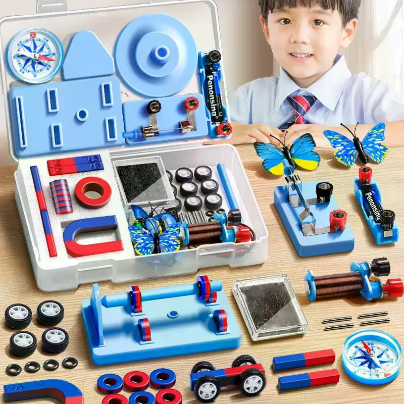 1 Set Educational Experiment With Bar Ring Horseshoe U Shape Magnets And Compass STEM Physics Science Magnet Kit For Kids