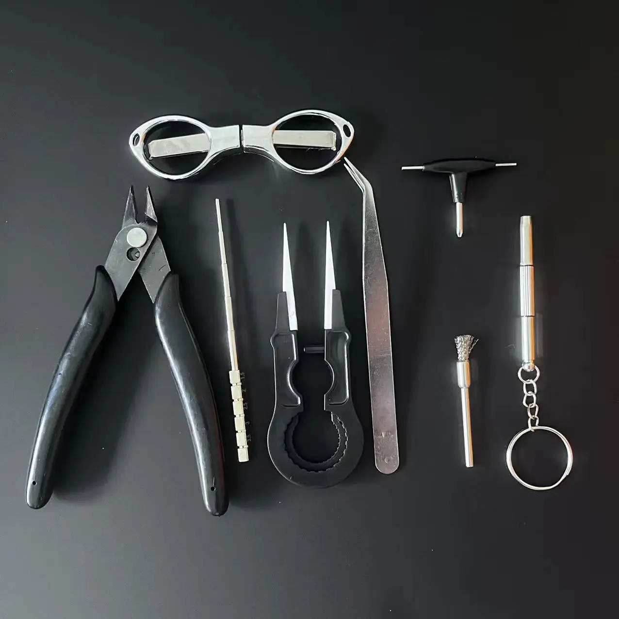 Mini DIY Tool Kit Pointed Ceramic Tweezers Mini Scissors Winding Pliers Stainless Steel Brush T-shaped Screwdriver Jig Rod Tools