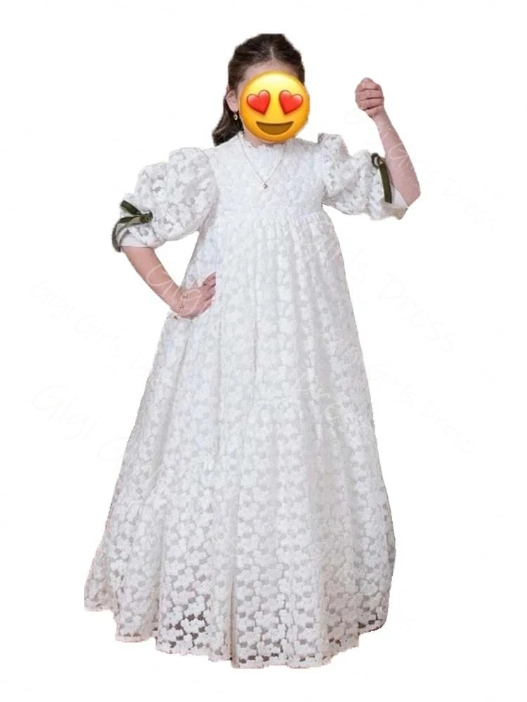 Винтажное кружевное платье с цветочным узором для девочек на свадьбу, платье с высокой талией и воздушными шариками для Святого Причастия, 2026, детское платье на день рождения по индивидуальному заказу