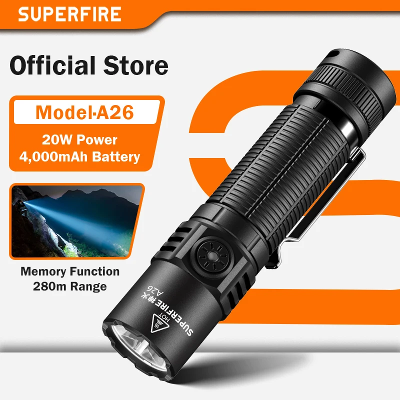superfire-a26-20w-強力な-edc-懐中電灯防水トーチ-1800-メートルスポットライト-usb-充電式-5-モード屋外ランタン