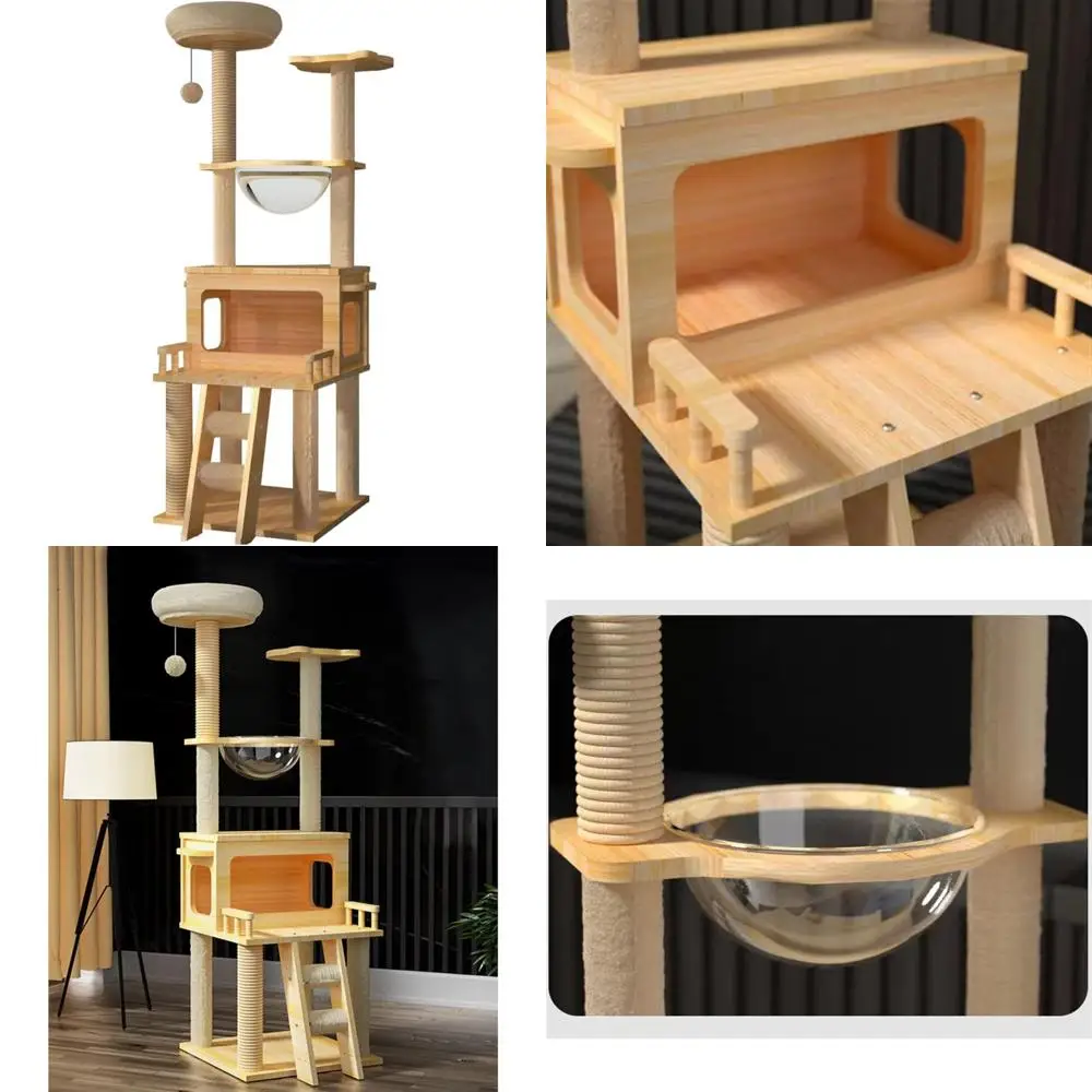

Cat Climbing Tower with Litter, Tree, Space Capsule, Jumping Platforms, and Scratching Posts for Feline Play and Comfort