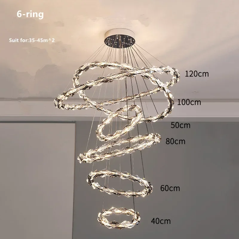 Nordic Luxury Crystal Chandelier Villa Livingroom Light Modern Dining Room Bedroom Duplex Staircase Modern Lamp