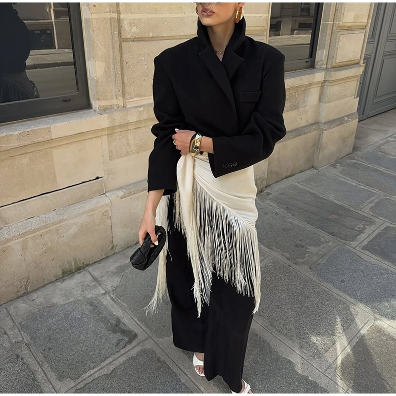 Beige Fringe Wrap Skirt Solid Tie Waist Boho Style Elegant Women Fashion All-match Mini Skirts Party Chic Casual Vacation Outfit