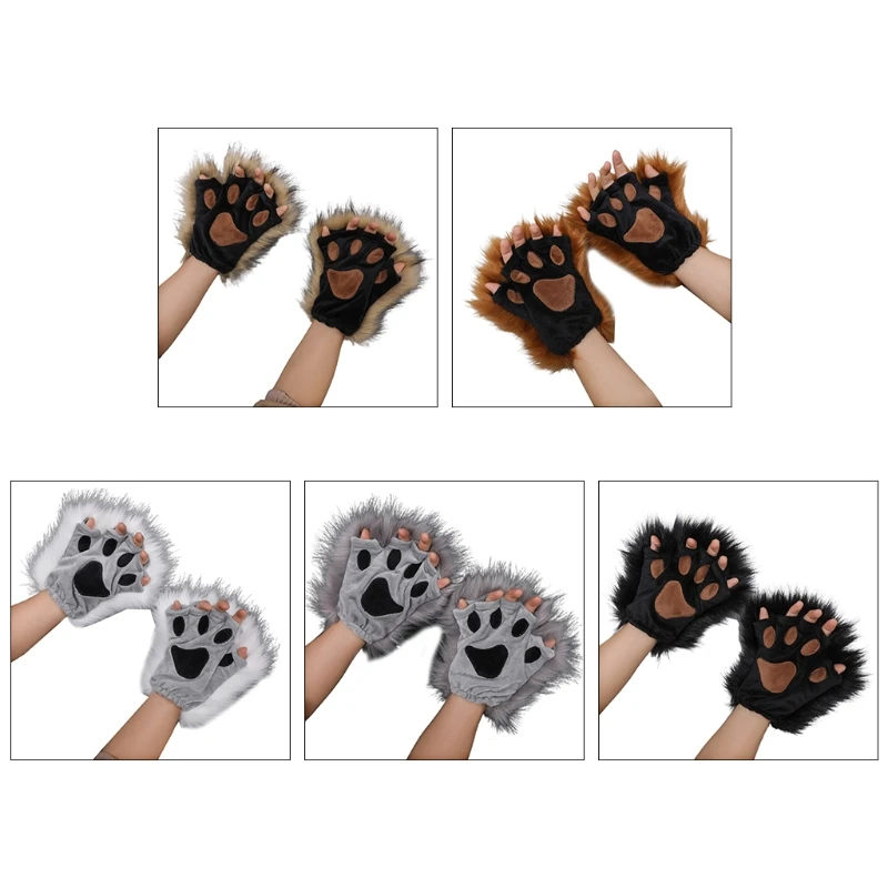 1 Pair Wolf Paws Fingerless Gloves Furry Kitten Paw Foxes Claws Mittens Gothic Cosplay Accessory Dropship