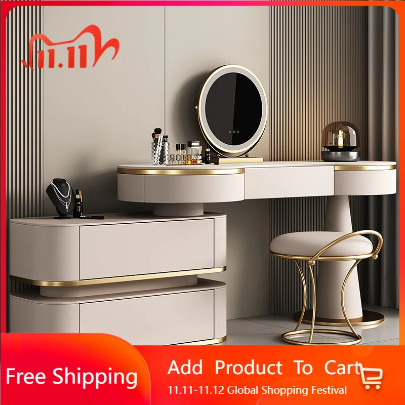 

Luxury Women Vanity Table Bedroom Modern Chair Makeup Cosmetics Organizer Dressing Table Drawers Girl Vestidores Home Furniture