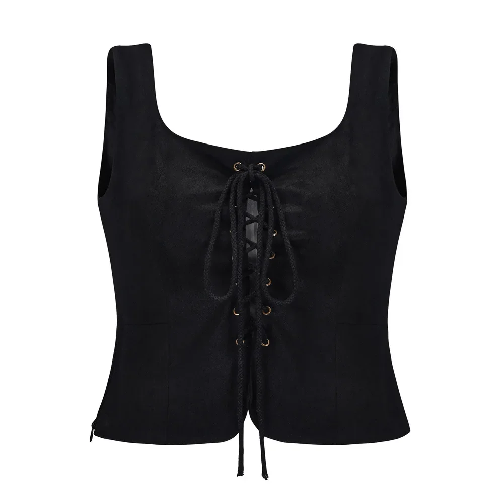 Medieval Women Vintage Suede Corset Crop Top Victorian Pirate Lady Waistcoat Renaissance Celtic Archer Cosplay Halloween Costume