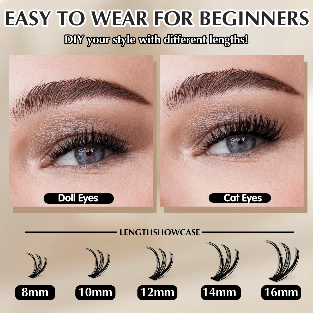 Cluster Eyelash Soft Fluffy DIY Lashes 40D Thick Manga Fasle Lashes 8-16mm Mixed Eyelash 280PCS Cat Eye Volume Lash Clusters