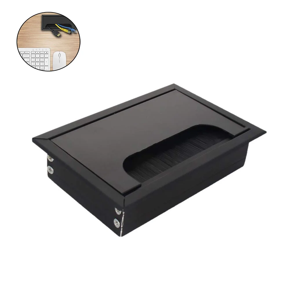 1PC Wire Hole Covers Cable Hole Cover 80X120mm Aluminum Desk Grommet Square Cable Outlet Insert for Wire Organizer with Brush