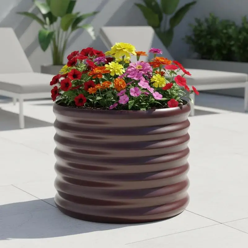 Jardinera Redonda De Acero Galvanizado Marrón De 40X36 Cm, Duradera Y Resistente A La Intemperie – Ideal Para Jardín, Balcón O Patio — -80%, 156.16€ Coupon, from 37.82€ – 80% descuento – €37.82