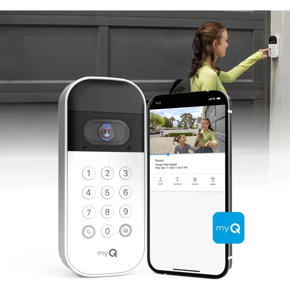 myQ Smart Garage Door Video Keypad with Wide-Angle Camera,Customizable PIN Codes,and Smartphone Control–Take