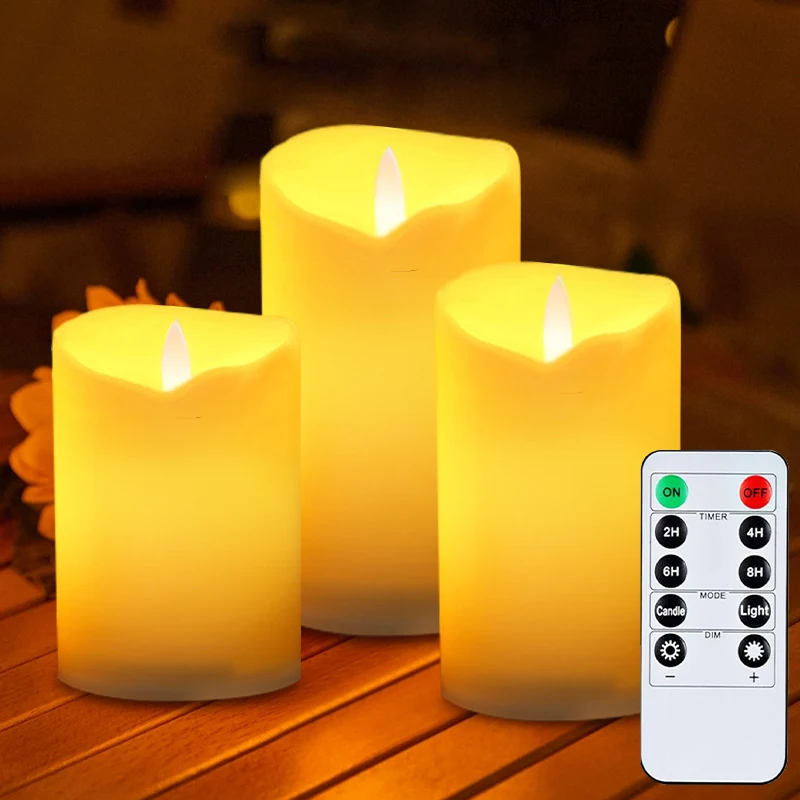 Waterproof 3 PCS Flameless LED Candle Light Creative Wishing Decorative Column Candle Fake Plastic Battery Powered Home Wedding