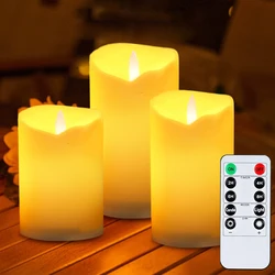 Waterproof 3 PCS Flameless LED Candle Light Creative Wishing Decorative Column Candle Fake Plastic Battery Powered Home Wedding