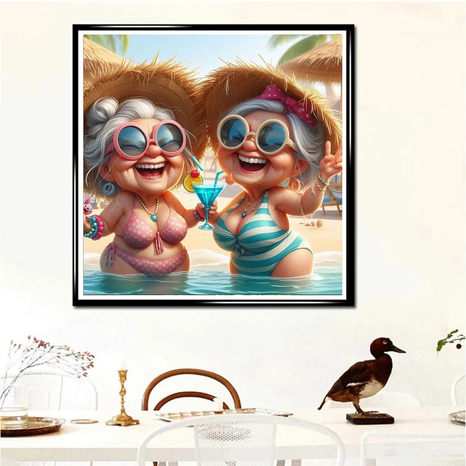Cartoon Happy Old Couple 5D Full Round Diamond Painting Kits Cute Grandma And Grandpa DIY Drills Mosaic Embroidery Cross-stitch