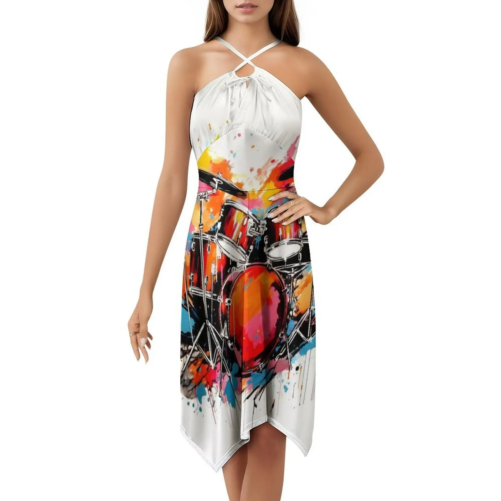 فستان ملون على الطراز الكوري للنساء، فستان كاجوال أنيق للحفلات أو الارتداء اليومي، حزام الطبول الصوتي الملون #5