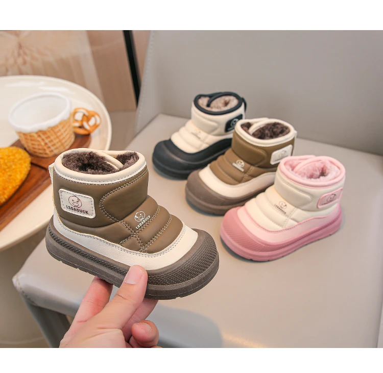 Kleinkind-Sneaker mit Fleecefutter und hohem Schaft für den Winter, wasserdichtes Obermaterial, schützende Zehenkappe, rutschfeste Freizeitschuhe für Jungen und Mädchen, Größe 21–30