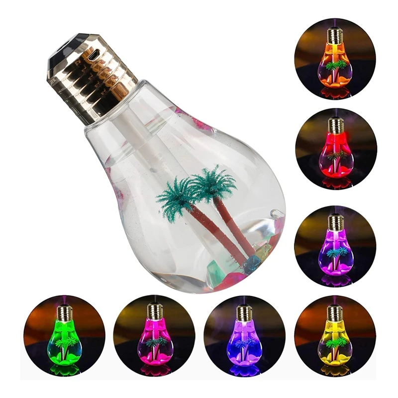 Air Humidifier Bulb Lamp Shade Decorative Lights Diffuser Purifier Atomizer With Colorful LED Night Light For Office