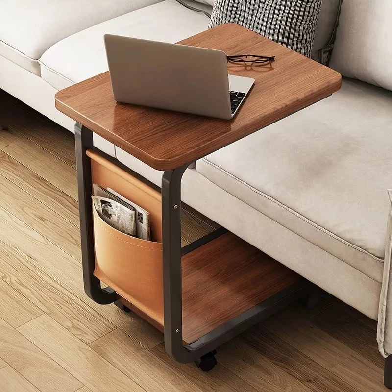 Metal and wood modern removable storage coffee table, mini corner small square sofa side table