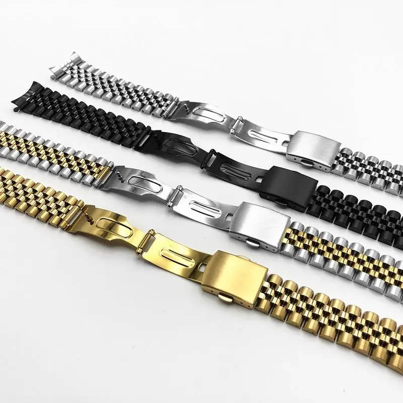 Bracciale con cinturino per orologio con estremità curva nera argento vintage 18mm 19mm 20mm 21mm 22mm in acciaio inossidabile Gold Jubilee