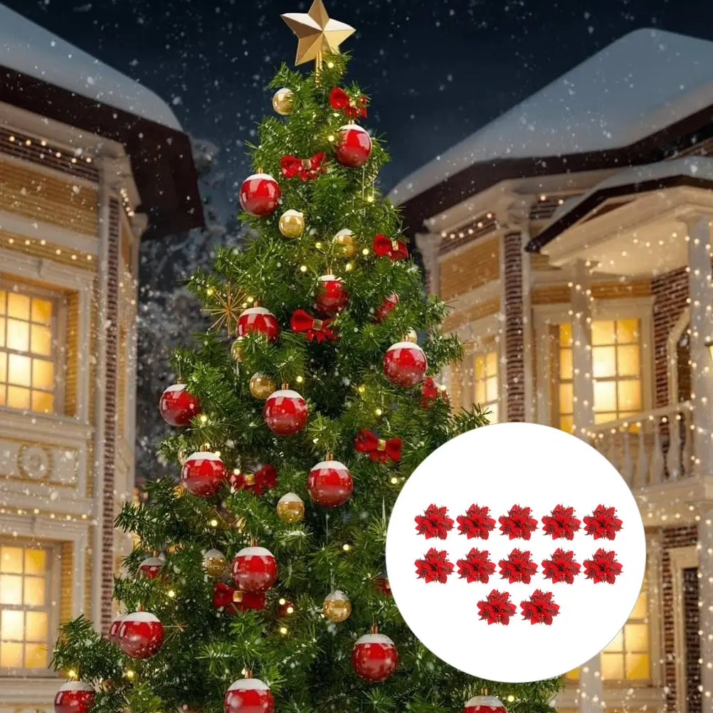 

12 Pcs Christmas Flower Decor Artificial Fake Plastic Home Party Bridal Photography nament Exquisite Imitation Xmas
