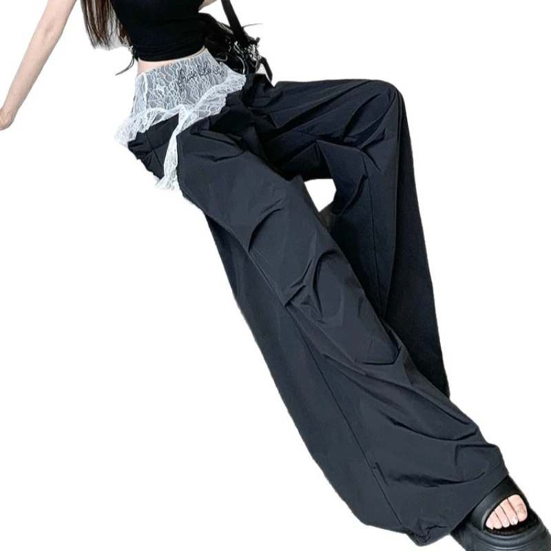 2025 الربيع والصيف الساخن نمط تنوعا الدانتيل الربط فضفاض عطلة عادية قطعتين سوبر الساخن واسعة الساق العمل بنطلون