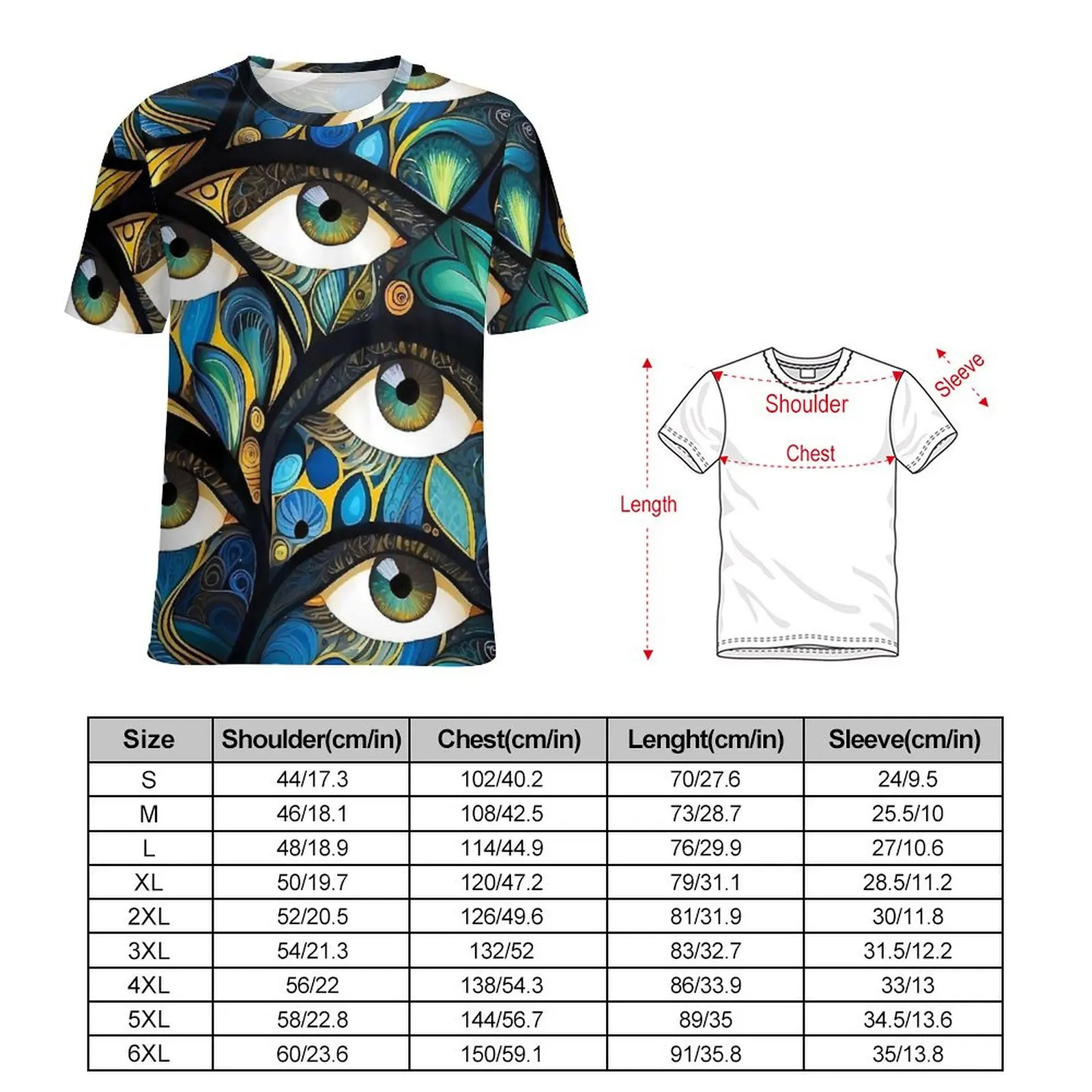 Womens T Shirt Abstract Evil Eye Print O Neck T Shirts Short Sleeves  Trendy Custom Tshirt Casual Tees Big Size 5XL 6XL