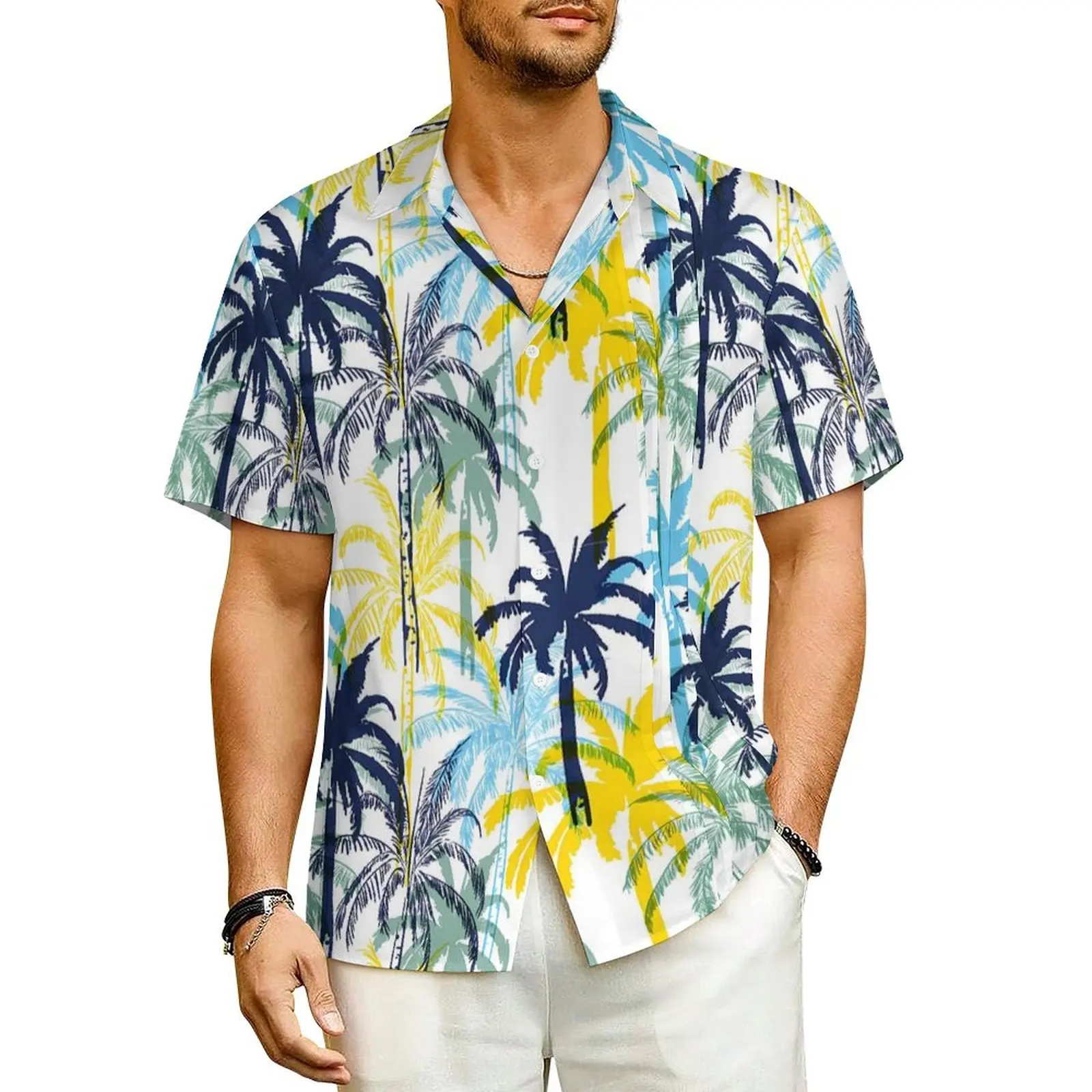 

Tropical Palm Trees Beach Shirt Men Plant Print Loose Casual Shirts Hawaiian Short-Sleeve Breathable Oversized Blouses Gift