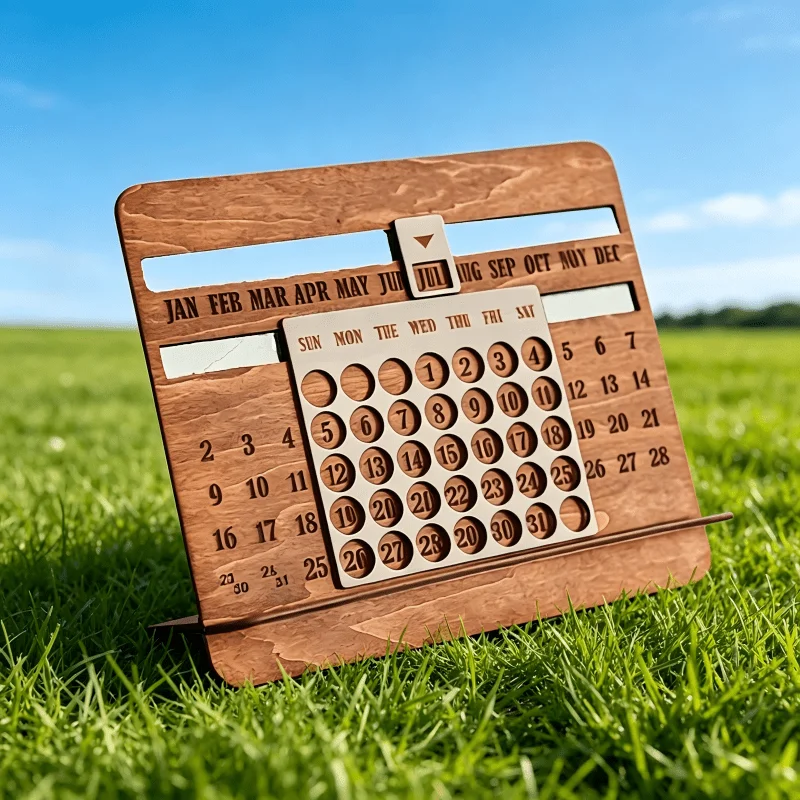 Wooden Perpetual Calendar with Monthly Chart And Year-Round Display - Desk Calendar Suitable for Office Planning And Decoration