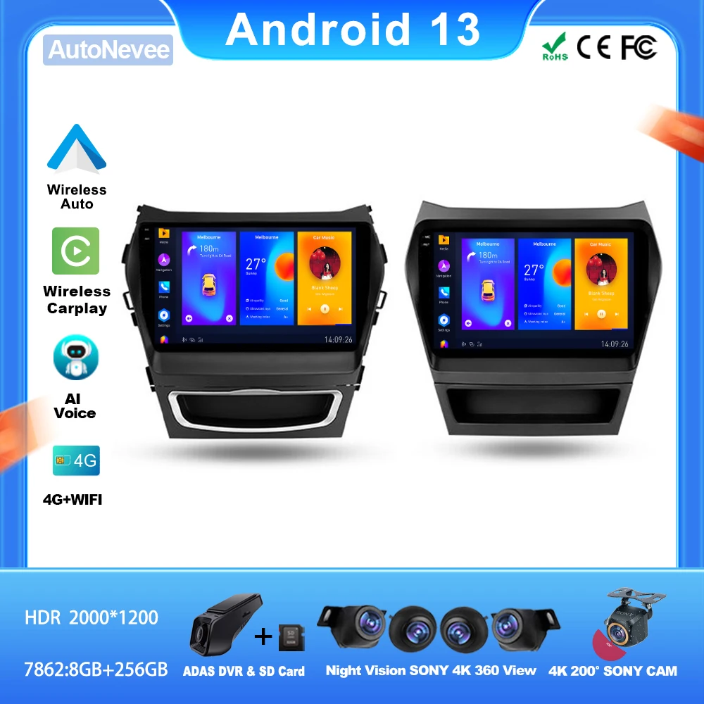 

Android For Hyundai Santa Fe 3 IX45 2013 -2016 Car Auto Carplay Radio Stereo Head Unit Multimedia Player Navigation CPU HDR QLED