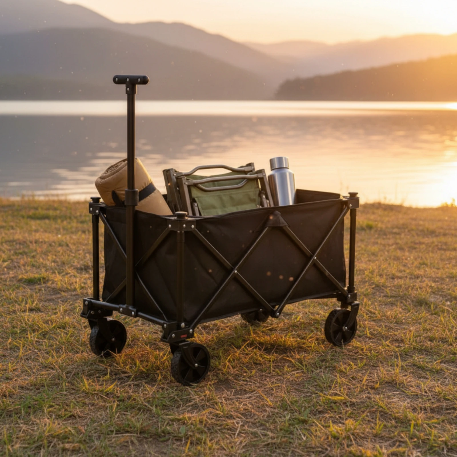 Carreta Plegable Portátil para Camping, Unidad de Transporte Manual de Gran Capacidad para Equipo de Exterior con Textil Extraíble