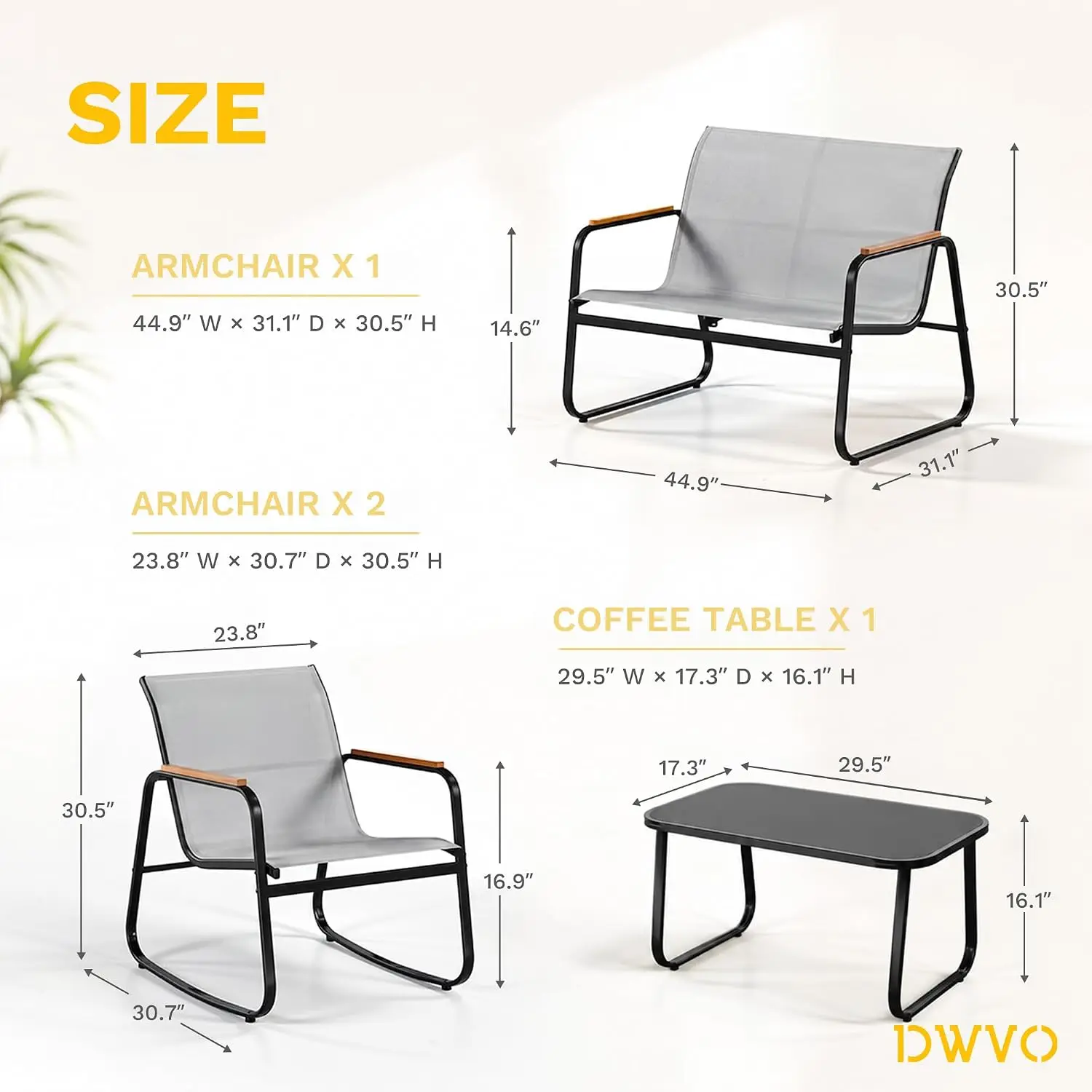 4-Piece Rocking Patio Furniture Set, Textilene Conversation Set, Grey, Customized