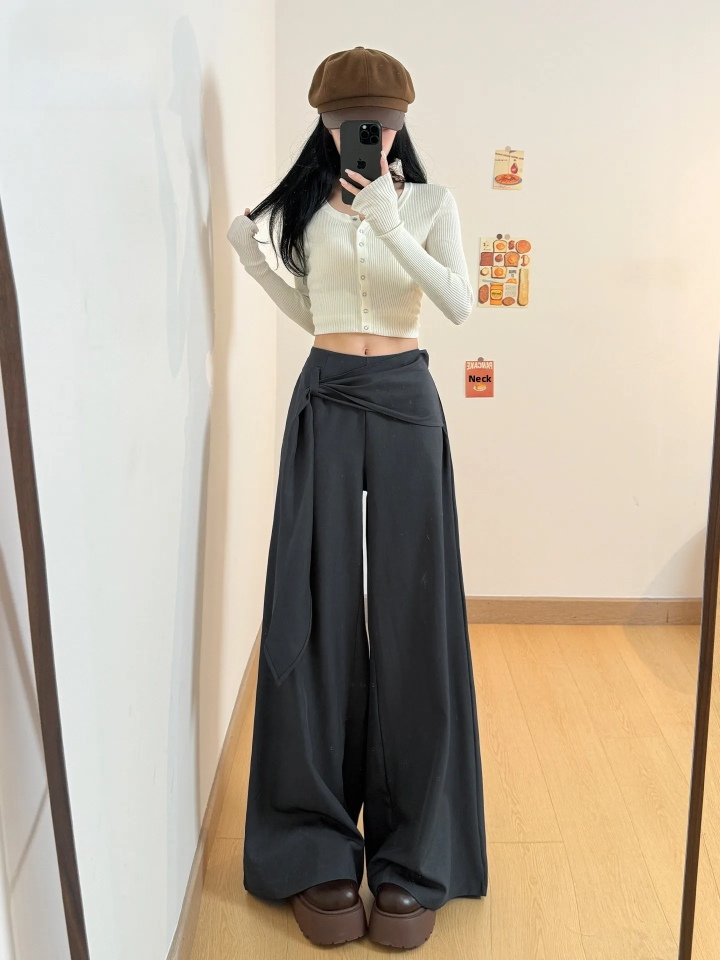 

Серые широкие повседневные брюки женские с высокой талией, свободные, в пол, в корейском стиле, летние, новинка 2026, прямые, повседневные