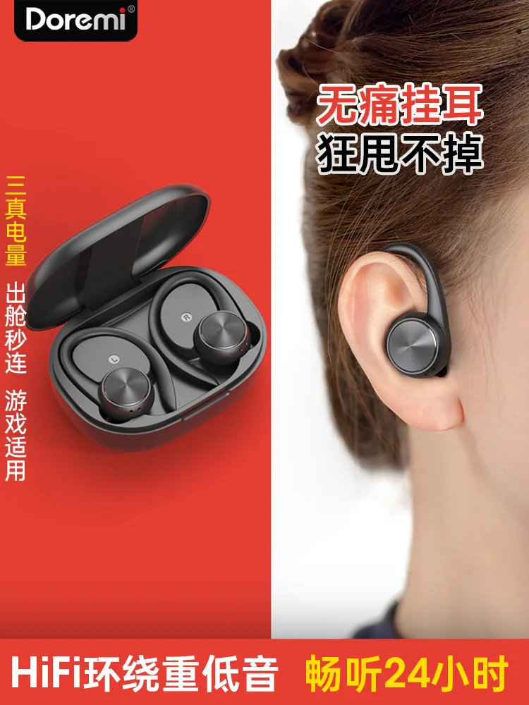 True wireless Bluetooth earphones, sport ear mounted, 2024 dual ear noise reduction, ultra long running range