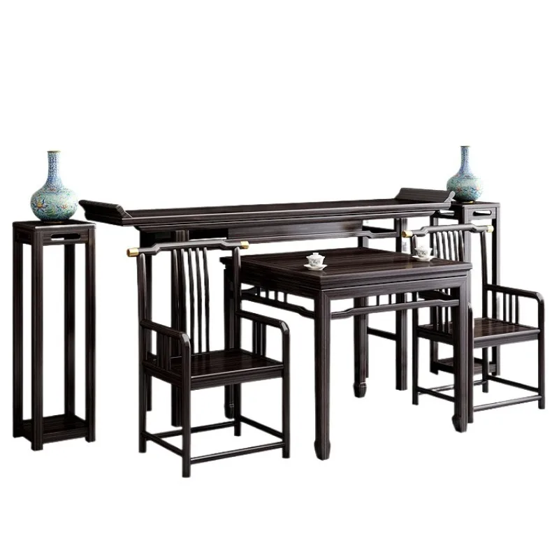

New Chinese-style Zhongtang six-piece set of solid wood table, Buddhist Taiwan rural Ming-style simple strip case