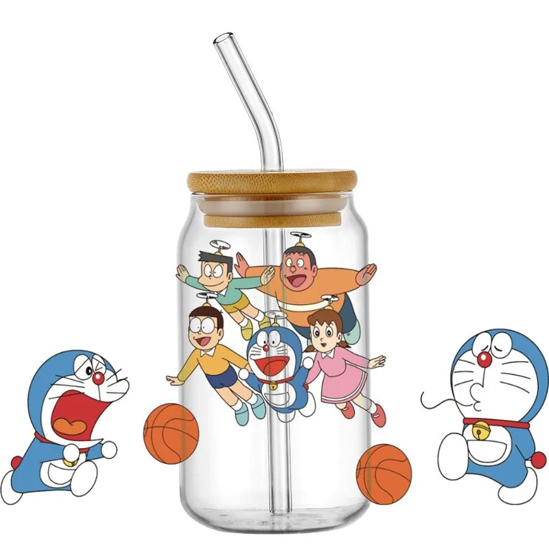 Kawaii Cartoon Blue Cat Football Print UV DTF Cup Wrap Waterproof DIY Cute Soccer Cartoon Cat Transfer Sticker for Tumbler 16oz view 3