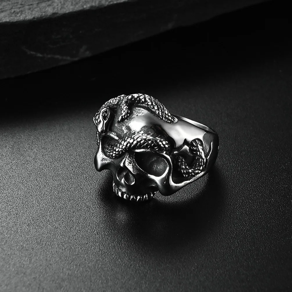 Demon Skull Head Ring Gothic Snake Animal Ring for Men Punk Biker Hip-hop Stainless Steel Ring